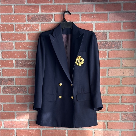 Ralph Lauren Worsted Wool Navy Blazer with I Gold Buttons and Emblem - Picture 1 of 6